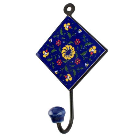 Navy Blue Wheel Flower Ceramic Tile Hook